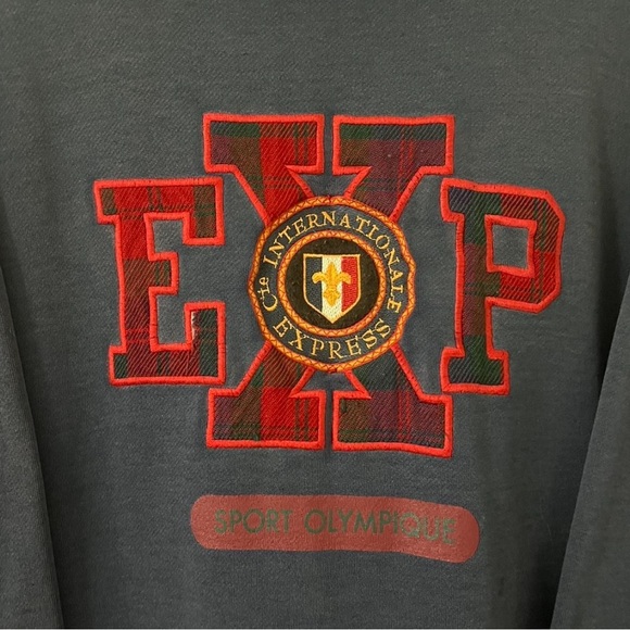 Navy Blue vintage 90s turtleneck sweatshirt with EXP logo - Picture 3 of 4